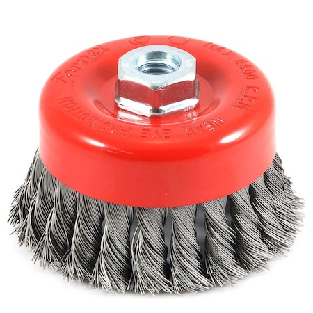 Forney Cup Brush, Knotted, 4 in x .020 in x 5/8 in-11 Arbor 72753